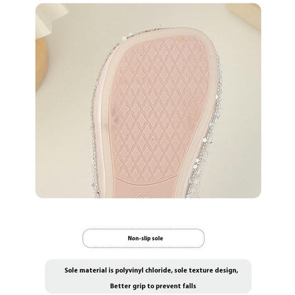 Girls Princess Crystal Shoes Comfortable Soft Soled Flat Faux Leather Shoes