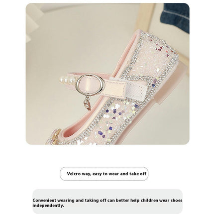 Girls Princess Crystal Shoes Comfortable Soft Soled Flat Faux Leather Shoes