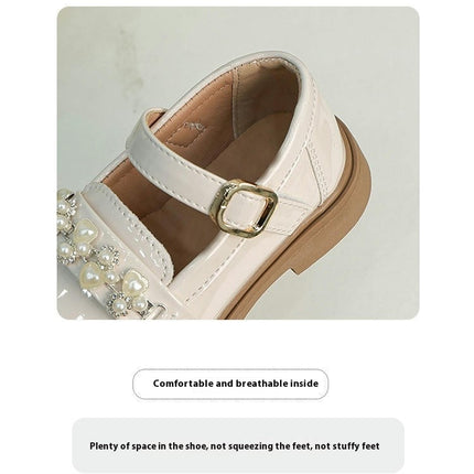Rhinestones Girls Flat Dress Faux Leather Shoes for Wedding Party