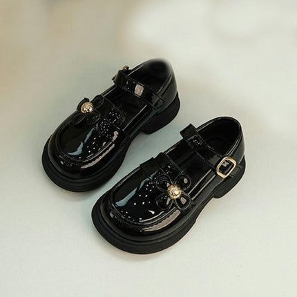 Girls Flat School Uniform Faux Leather Shoes Flat Flower Girl Dress Shoes