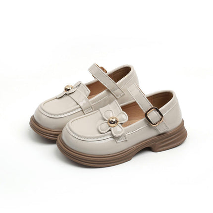 Girls Flat School Uniform Faux Leather Shoes Flat Flower Girl Dress Shoes