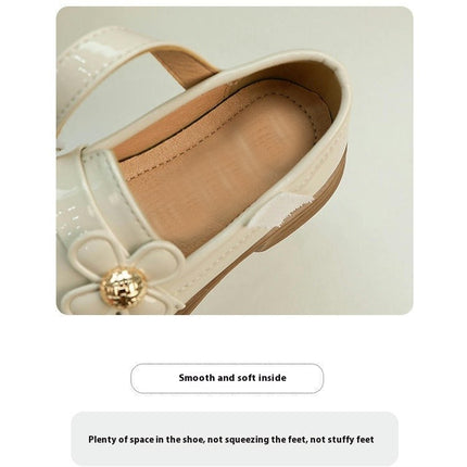 Girls Flat School Uniform Faux Leather Shoes Flat Flower Girl Dress Shoes
