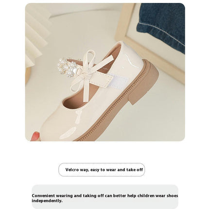 Girls Faux Leather Shoes Flat with Rhinestone Strap for Party Wedding School