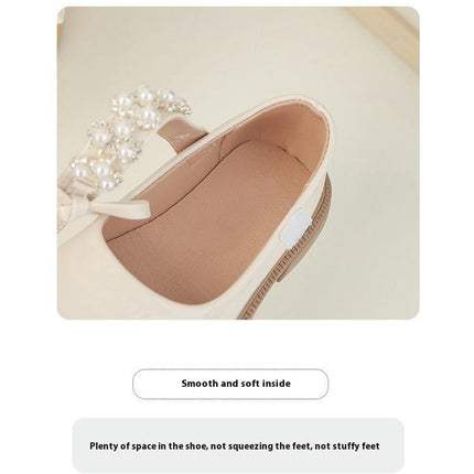 Girls Faux Leather Shoes Flat with Rhinestone Strap for Party Wedding School