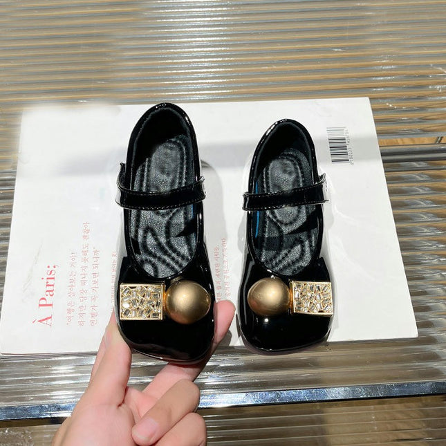 Girls Princess Shoes Low Heels Glitter Fashion Faux Leather Shoes