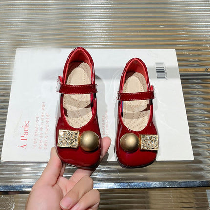 Girls Princess Shoes Low Heels Glitter Fashion Faux Leather Shoes