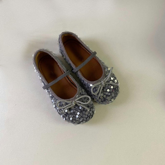 Girls Shoes Princess Crystal Kids Sequin Bow Dancing Faux Leather Shoes