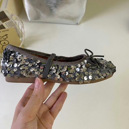 Girls Shoes Princess Crystal Kids Sequin Bow Dancing Faux Leather Shoes