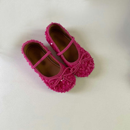 Girls Shoes Princess Crystal Kids Sequin Bow Dancing Faux Leather Shoes