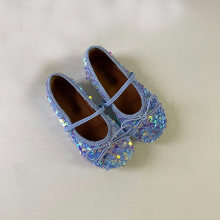 Girls Shoes Princess Crystal Kids Sequin Bow Dancing Faux Leather Shoes