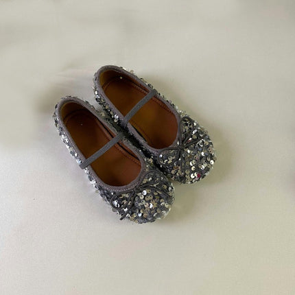 Girls Shoes Princess Crystal Kids Sequin Bow Dancing Faux Leather Shoes