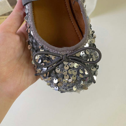 Girls Shoes Princess Crystal Kids Sequin Bow Dancing Faux Leather Shoes