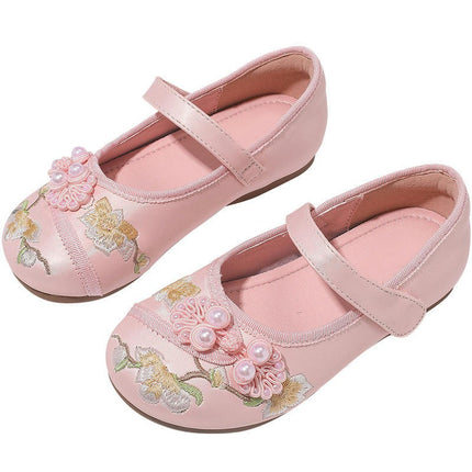 Embroidered Shoes for Little Girls Ethnic Style Traditional Faux Leather Shoes