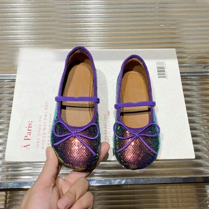 Children Sequined Soft Princess Glitter Shoes Dance Faux Leather Shoes