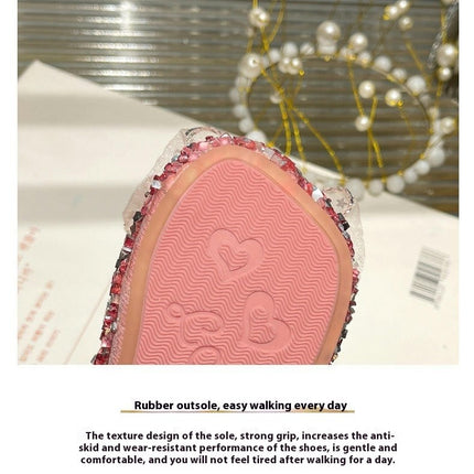 Bow Girls Faux Leather Princess Shoes Soft Bottoming Low Heels Children Crystal Shoes