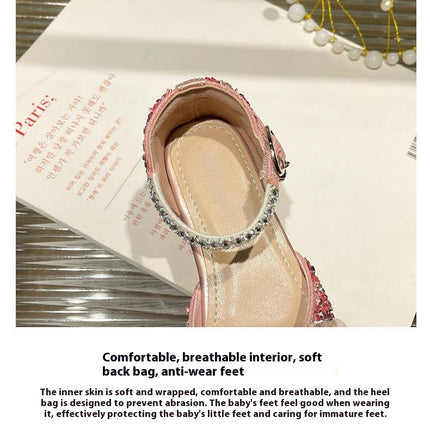 Bow Girls Faux Leather Princess Shoes Soft Bottoming Low Heels Children Crystal Shoes