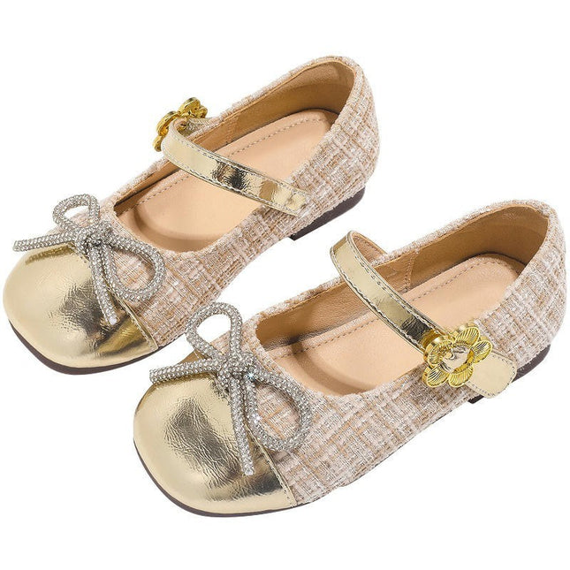 Girl Faux Leather Shoes Wedding Flower Girl Bowknot Bling Princess Flower Shoes