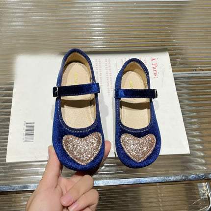 Girls Casual Heart Flats Faux Leather Shoes School Party Dress Shoes