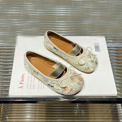 Girls Classical Bow Princess Flat Toddler Faux Leather Shoes for Little Kid