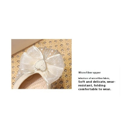 Flower Girl Faux Leather Shoes Pearls Bow Flats Wedding Party Princess Shoes