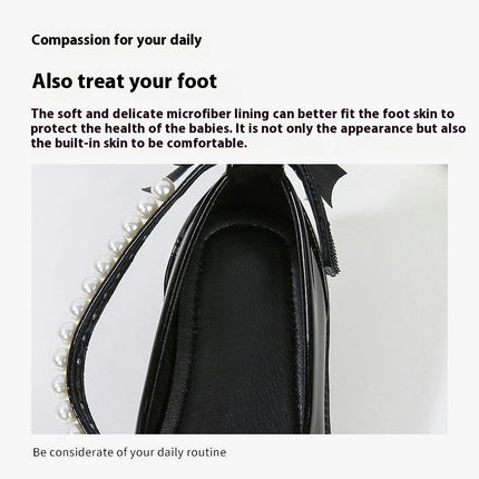 Girls Pearl Faux Leather Shoes Flower Girls Dress Shoes Ankle Strap Flats
