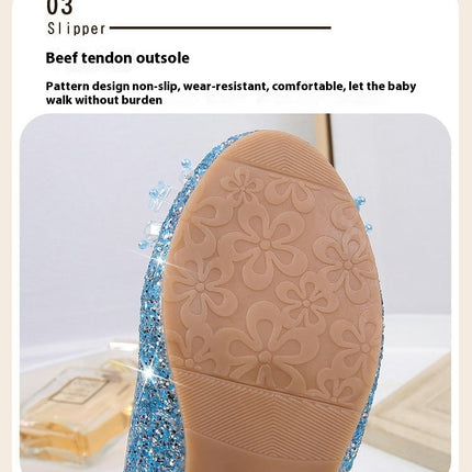 Girls Glitter Flower Wedding Party Faux Leather Shoes Pump Heel Princess Shoes