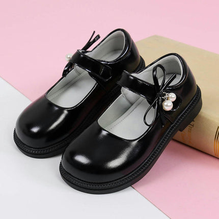 Girls Bow Faux Leather Shoes Comfortable School Style Uniform Shoes