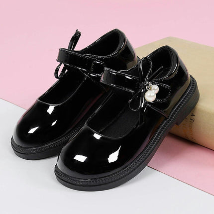 Girls Bow Faux Leather Shoes Comfortable School Style Uniform Shoes