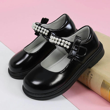 Girls Bow Faux Leather Shoes Comfortable School Style Uniform Shoes