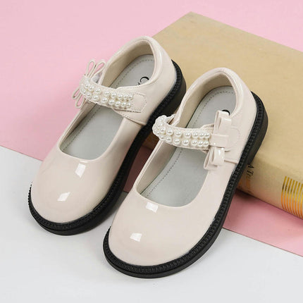 Girls Bow Faux Leather Shoes Comfortable School Style Uniform Shoes