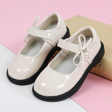 Girls Bow Faux Leather Shoes Comfortable School Style Uniform Shoes