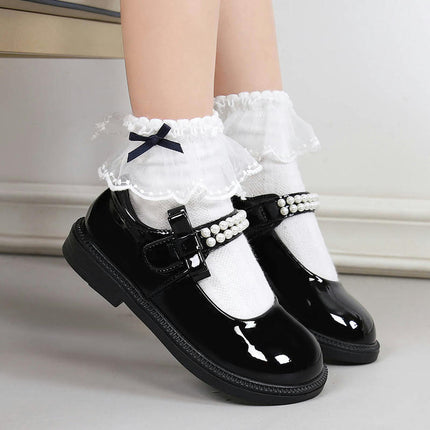 Girls Bow Faux Leather Shoes Comfortable School Style Uniform Shoes