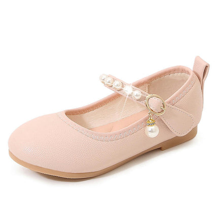 Girls Faux Leather Princess Shoes Pearl Flat Soled Dress Wedding Party Shoes