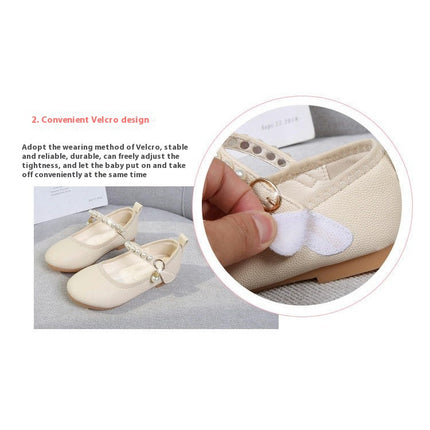 Girls Faux Leather Princess Shoes Pearl Flat Soled Dress Wedding Party Shoes