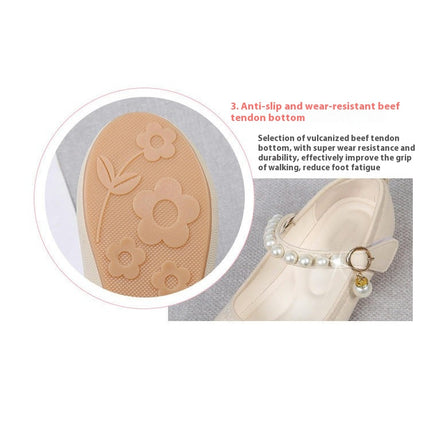 Girls Faux Leather Princess Shoes Pearl Flat Soled Dress Wedding Party Shoes