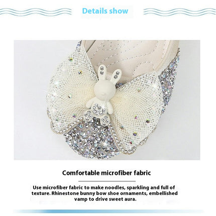 Girls Bow Glitter Dress Shoes High Heel Princess Flats Faux Leather Shoes