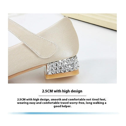 Girls Bow Glitter Dress Shoes High Heel Princess Flats Faux Leather Shoes