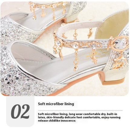 Girls Faux Leather Princess Shoes Glitter and Sparkle High Heel Closed Shoes