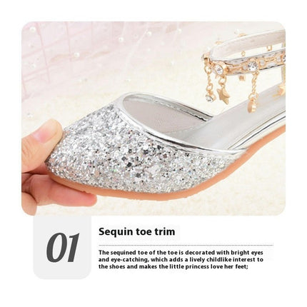 Girls Faux Leather Princess Shoes Glitter and Sparkle High Heel Closed Shoes
