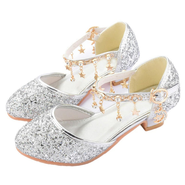 Girls Faux Leather Princess Shoes Glitter and Sparkle High Heel Closed Shoes