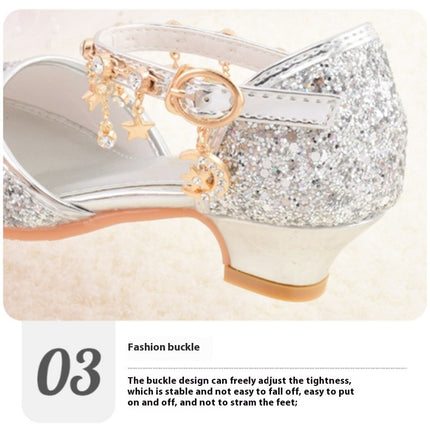 Girls Faux Leather Princess Shoes Glitter and Sparkle High Heel Closed Shoes