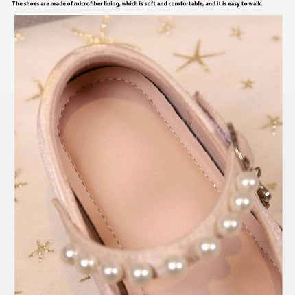 Girls Princess Performance Shoes Pearl Sequin Ribbon Bow Faux Leather Shoes