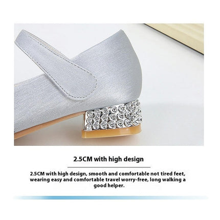 Girls Sequin Bow Shoes Crystal Princess Non Slip Fashion Faux Leather Shoes