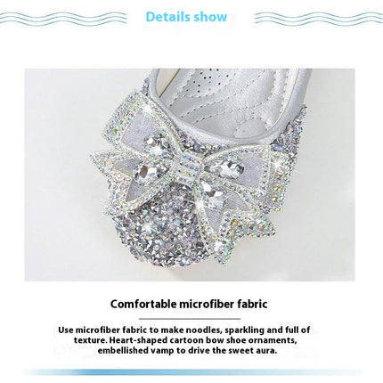 Girls Sequin Bow Shoes Crystal Princess Non Slip Fashion Faux Leather Shoes
