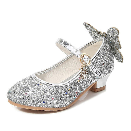 High Fashion Faux Leather Heels Girls Crystal Bling Butterfly Princess Shoes