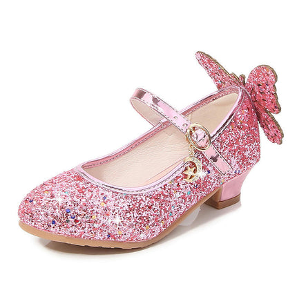 High Fashion Faux Leather Heels Girls Crystal Bling Butterfly Princess Shoes