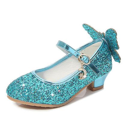 High Fashion Faux Leather Heels Girls Crystal Bling Butterfly Princess Shoes