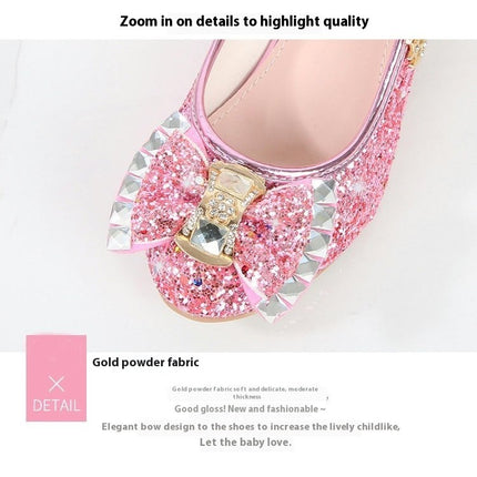 Flower Girl Faux Leather Shoes Girls Bow Princess Crystal Shoes
