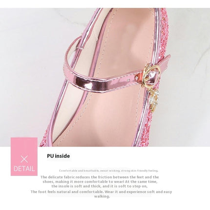 Flower Girl Faux Leather Shoes Girls Bow Princess Crystal Shoes