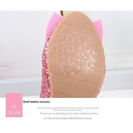 Flower Girl Faux Leather Shoes Girls Bow Princess Crystal Shoes
